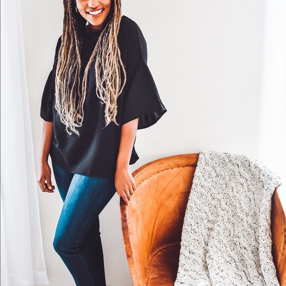 WAIST TIE BLOUSE-BLACK - Picture 7 of 9